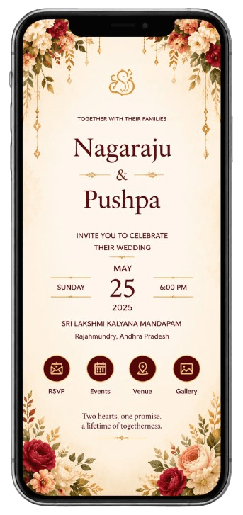 Sample wedding invitation for Nagaraju and Pushpa