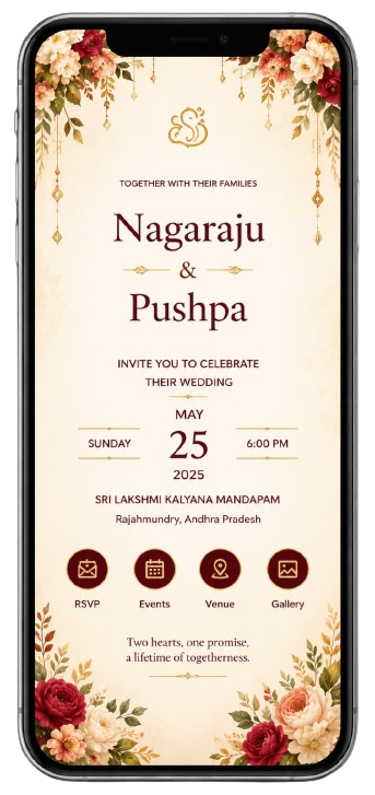 Sample wedding invitation for Nagaraju and Pushpa